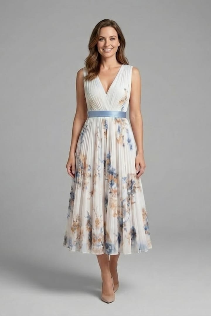 Calla Floral Pleated V-Neck Midi Dress_6