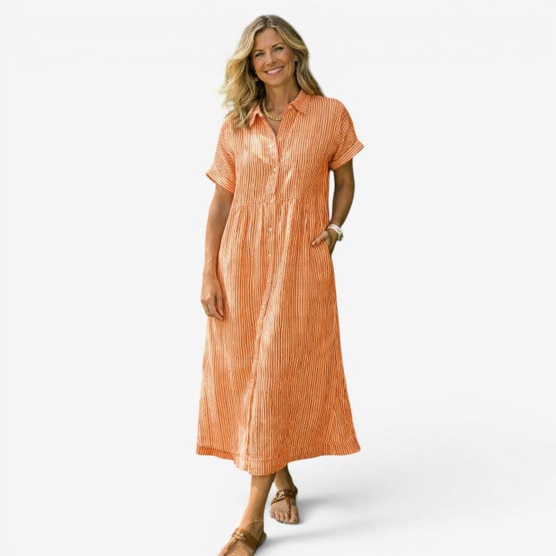 Regina Striped Midi Shirt Dress