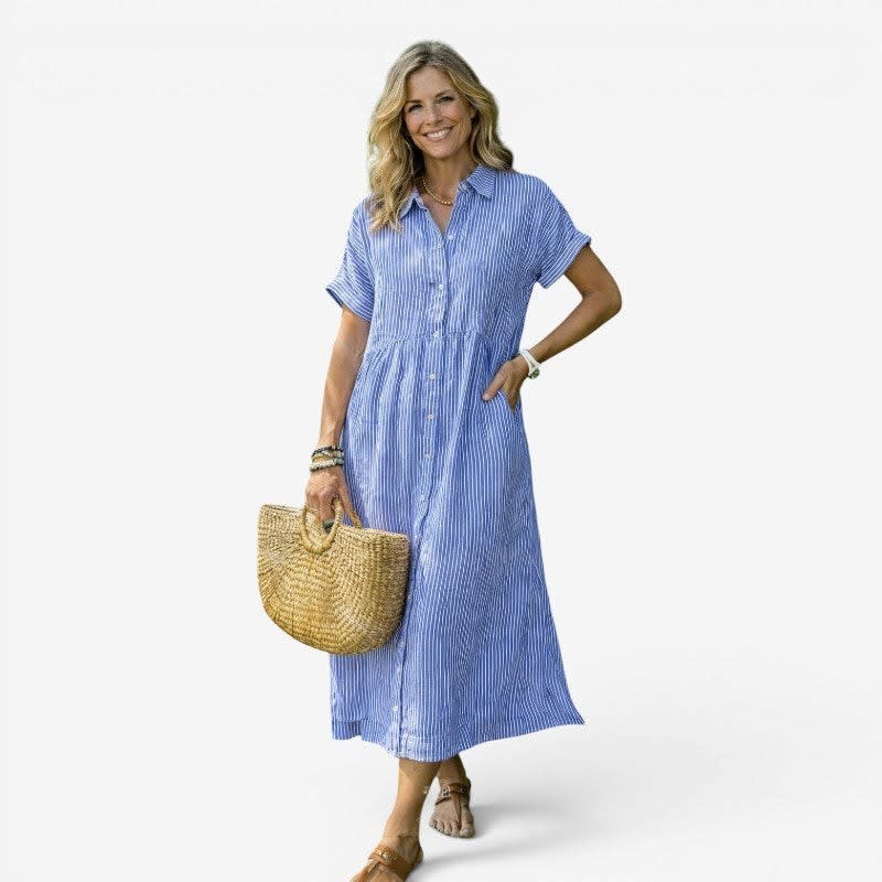 Regina Striped Midi Shirt Dress