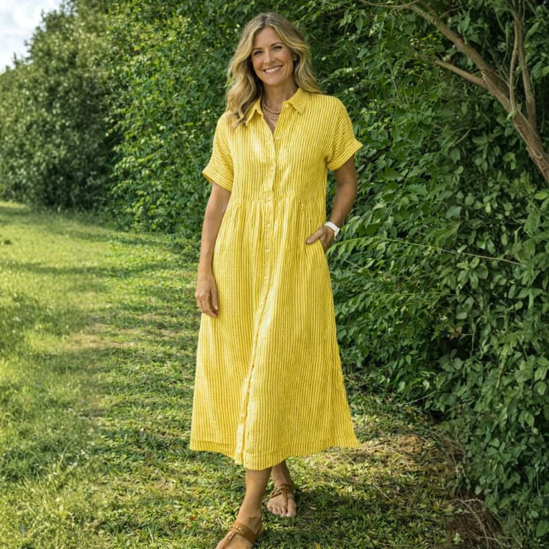Regina Striped Midi Shirt Dress