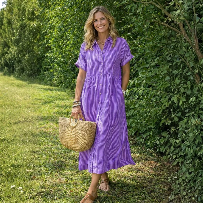 Regina Striped Midi Shirt Dress