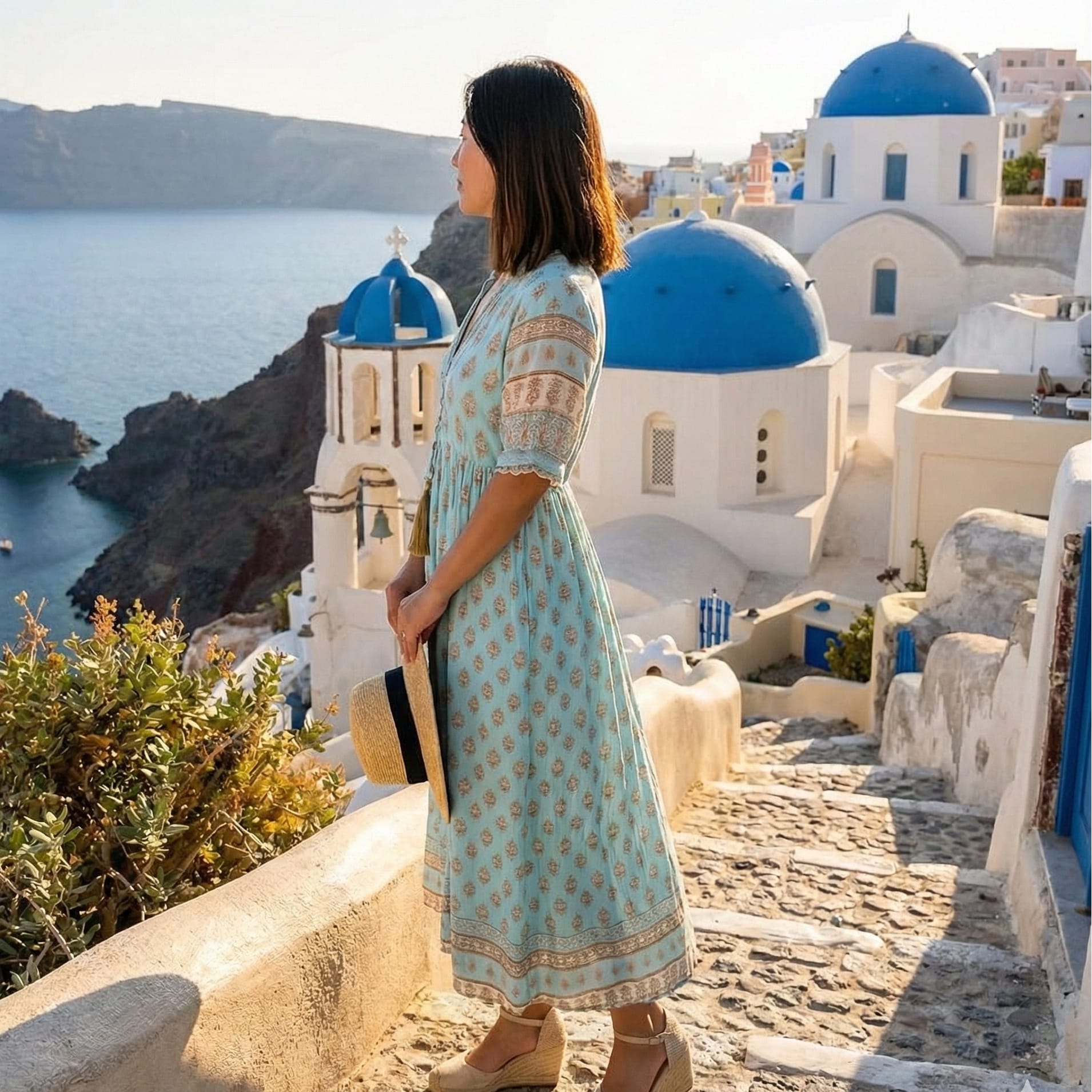 Moira Boho Printed Midi Dress with Pockets