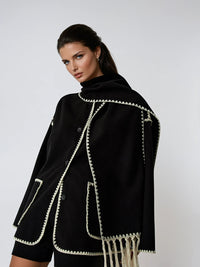 Rana Contrast Trim Tailored Jacket with Scarf