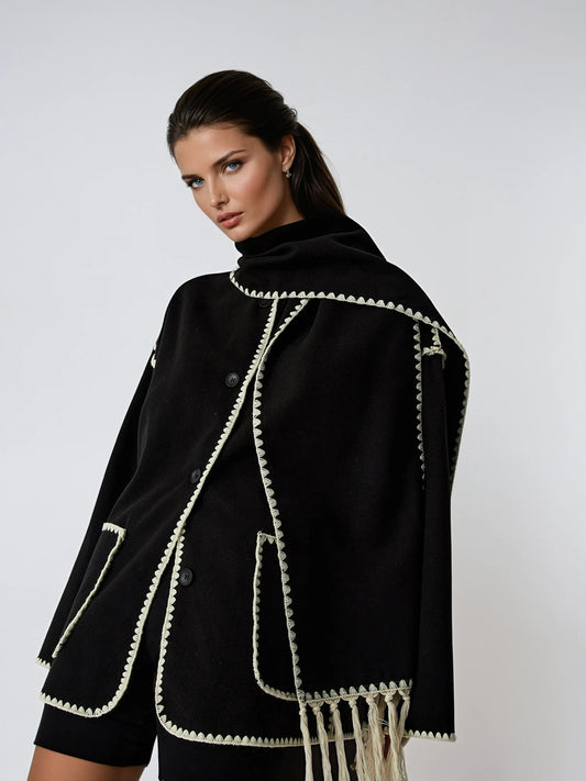 Rana Contrast Trim Tailored Jacket with Scarf_1