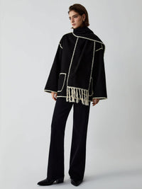 Rana Contrast Trim Tailored Jacket with Scarf