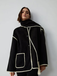Rana Contrast Trim Tailored Jacket with Scarf