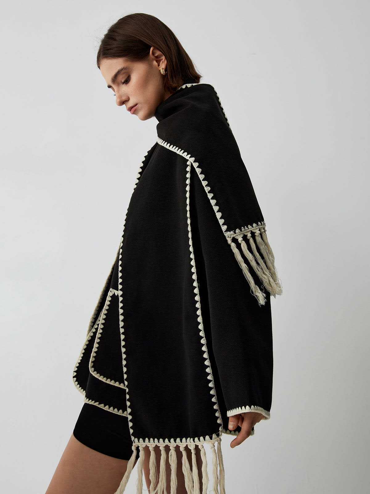Rana Contrast Trim Tailored Jacket with Scarf_5