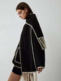 Rana Contrast Trim Tailored Jacket with Scarf