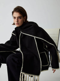 Rana Contrast Trim Tailored Jacket with Scarf