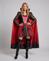 Lydia Vampire Costume Lace Sleeve Dress with Satin Cape