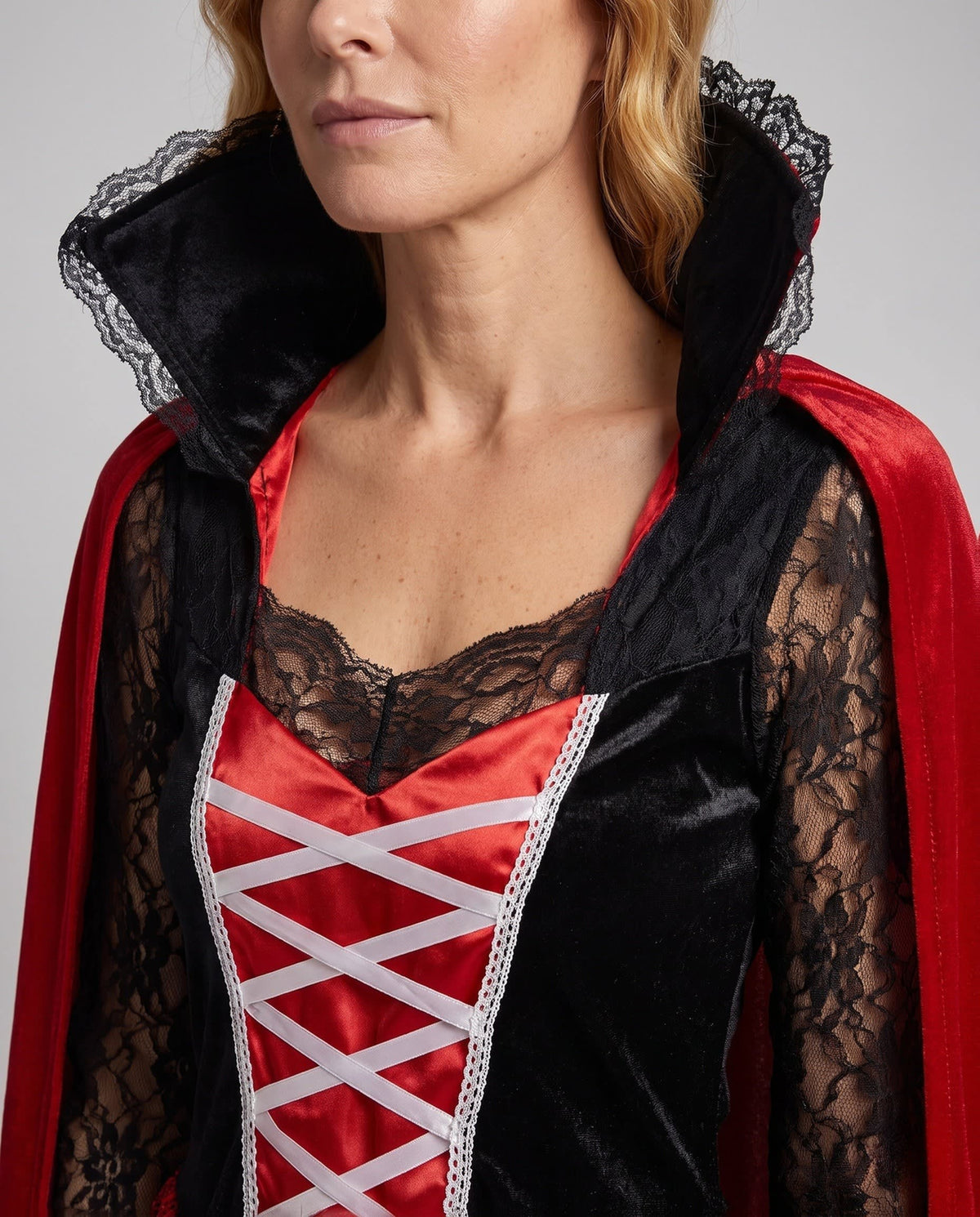 Lydia Vampire Costume Lace Sleeve Dress with Satin Cape