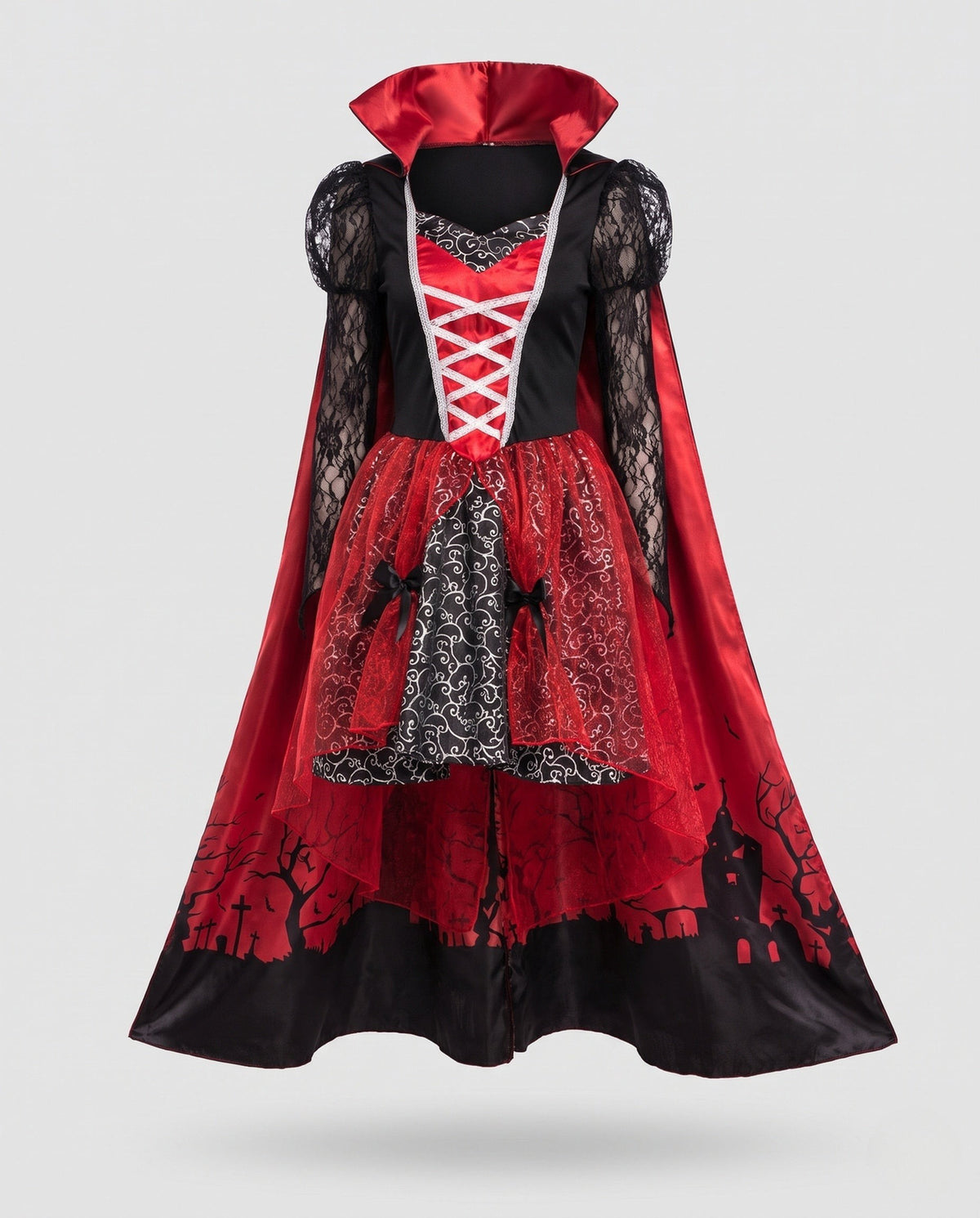 Lydia Vampire Costume Lace Sleeve Dress with Satin Cape