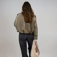 Olwen Oversized Faux Suede Bomber Jacket
