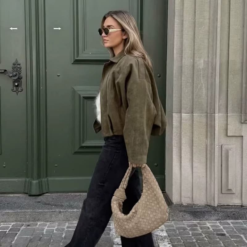 Olwen Oversized Faux Suede Bomber Jacket