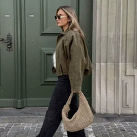 Olwen Oversized Faux Suede Bomber Jacket
