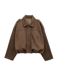 Olwen Oversized Faux Suede Bomber Jacket