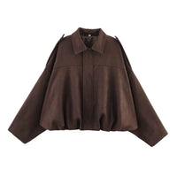 Olwen Oversized Faux Suede Bomber Jacket