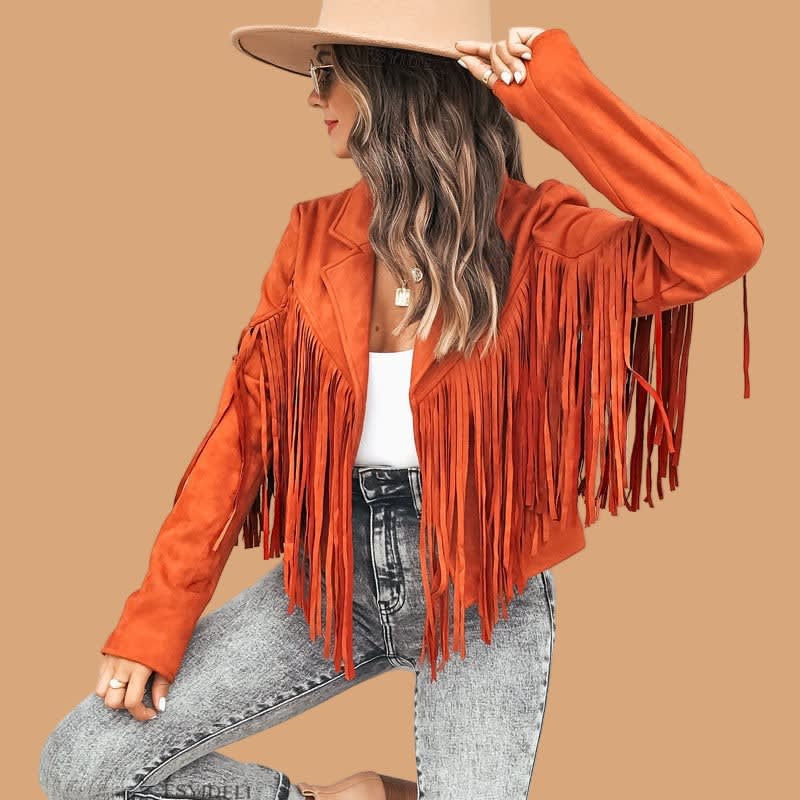 Xanthia Cropped Faux Suede Fringe Jacket_3