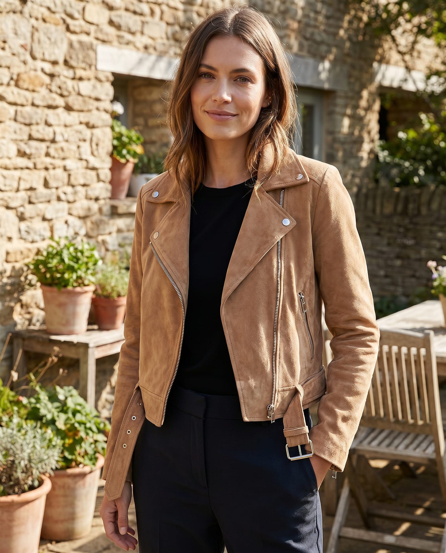 Nellie Slim Fit Faux Suede Biker Jacket_3