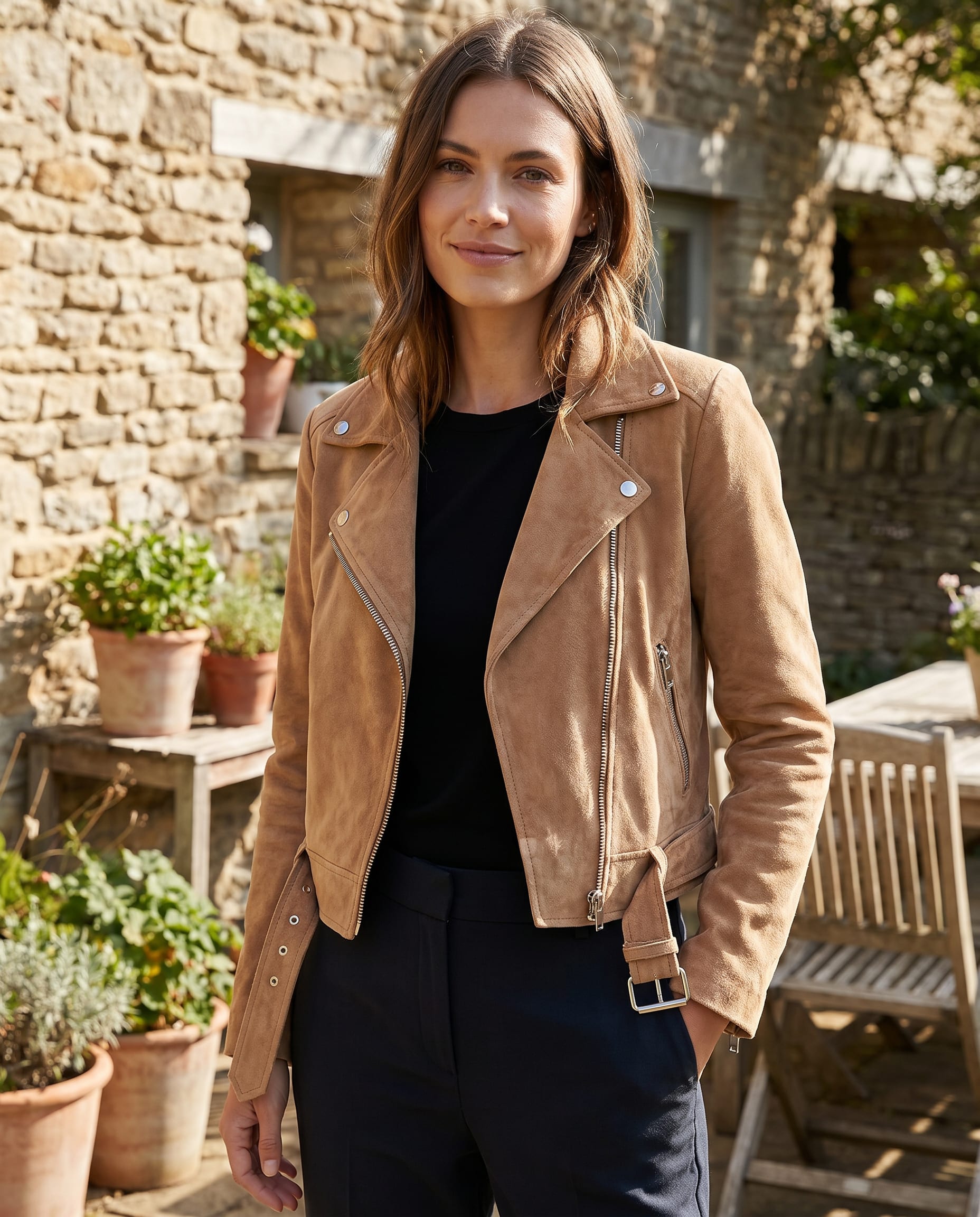 Nellie Slim Fit Faux Suede Biker Jacket