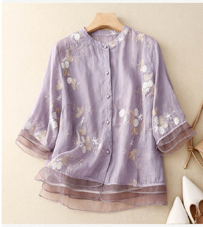 Monica Watson Embroidered Relaxed Blouse Feminine Fit