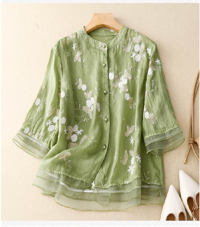 Monica Watson Embroidered Relaxed Blouse Feminine Fit