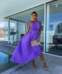 Alba Wedding Guest One-Shoulder Asymmetric Pleated Midi Dress
