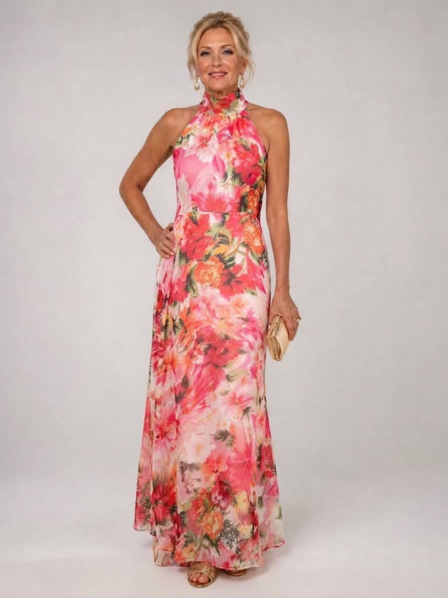 Meredith Floral Halter Wedding Guest Maxi Dress_1