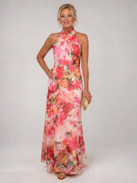Meredith Floral Halter Wedding Guest Maxi Dress