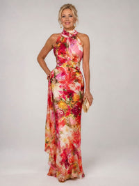 Meredith Floral Halter Wedding Guest Maxi Dress