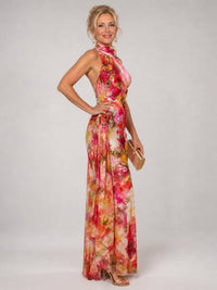 Meredith Floral Halter Wedding Guest Maxi Dress