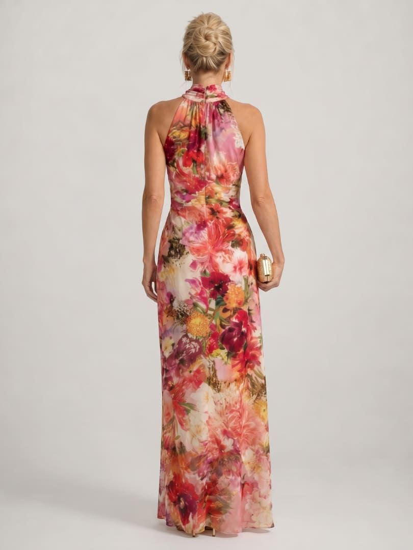 Meredith Floral Halter Wedding Guest Maxi Dress