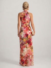 Meredith Floral Halter Wedding Guest Maxi Dress