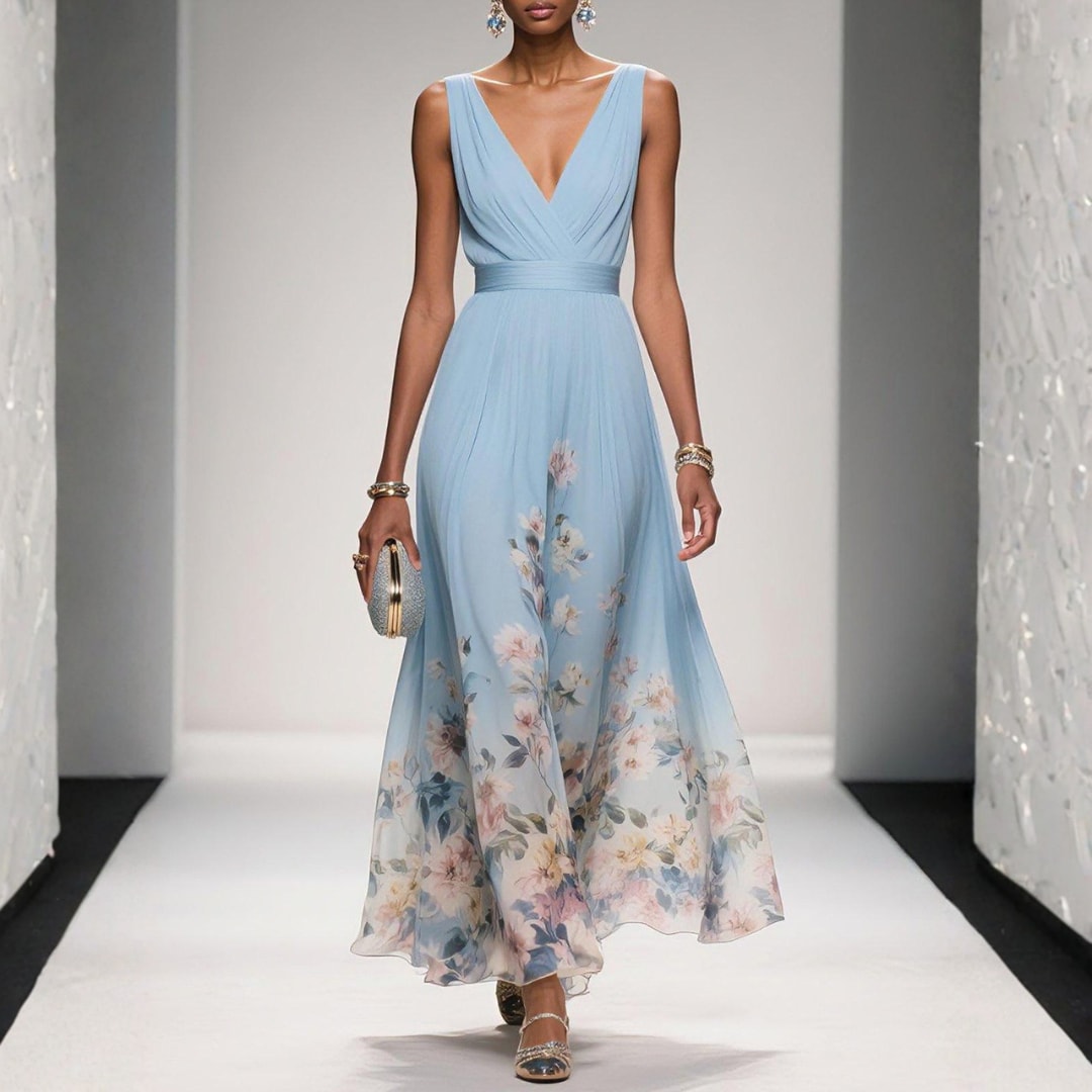 Arielle Floral Wedding Guest V-Neck Maxi Dress_1