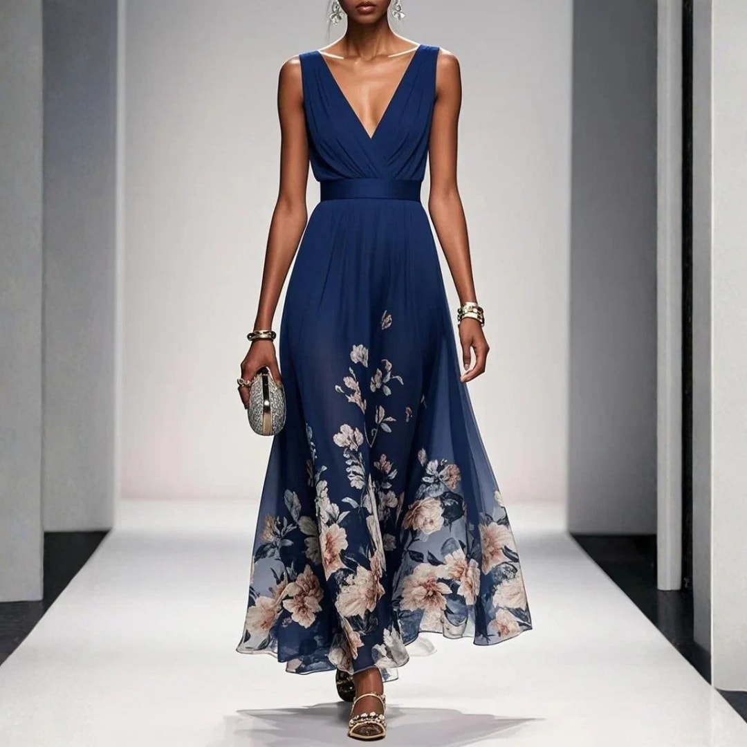 Arielle Floral Wedding Guest V-Neck Maxi Dress_2