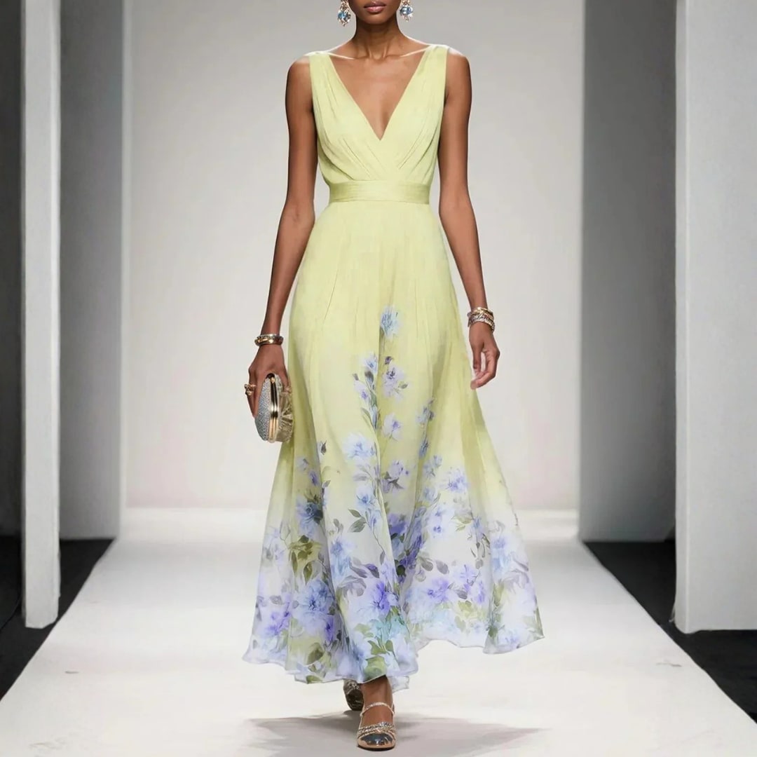 Arielle Floral Wedding Guest V-Neck Maxi Dress_3