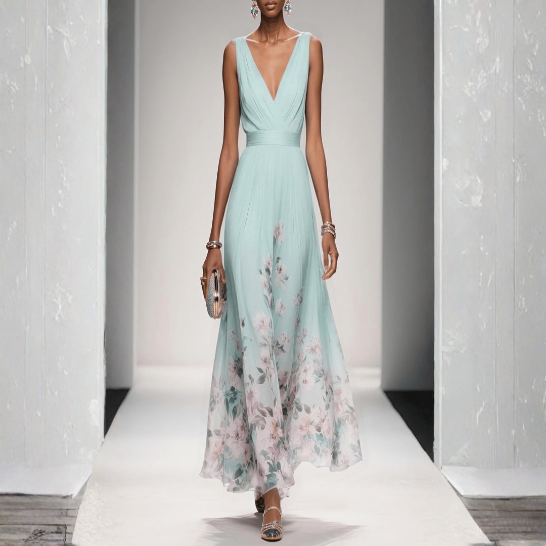 Arielle Floral Wedding Guest V-Neck Maxi Dress_4