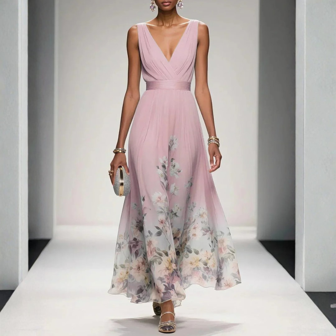 Arielle Floral Wedding Guest V-Neck Maxi Dress_5