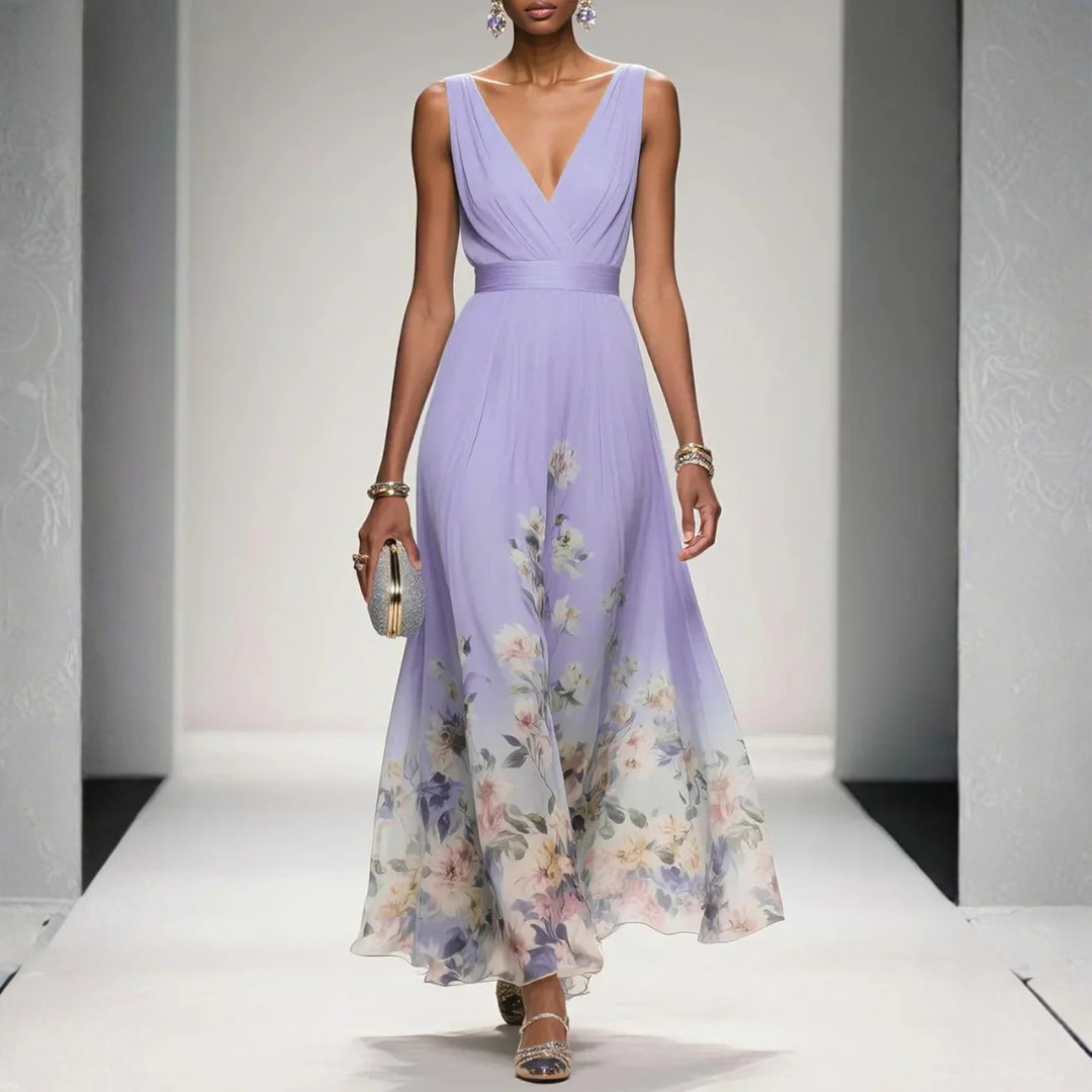 Arielle Floral Wedding Guest V-Neck Maxi Dress