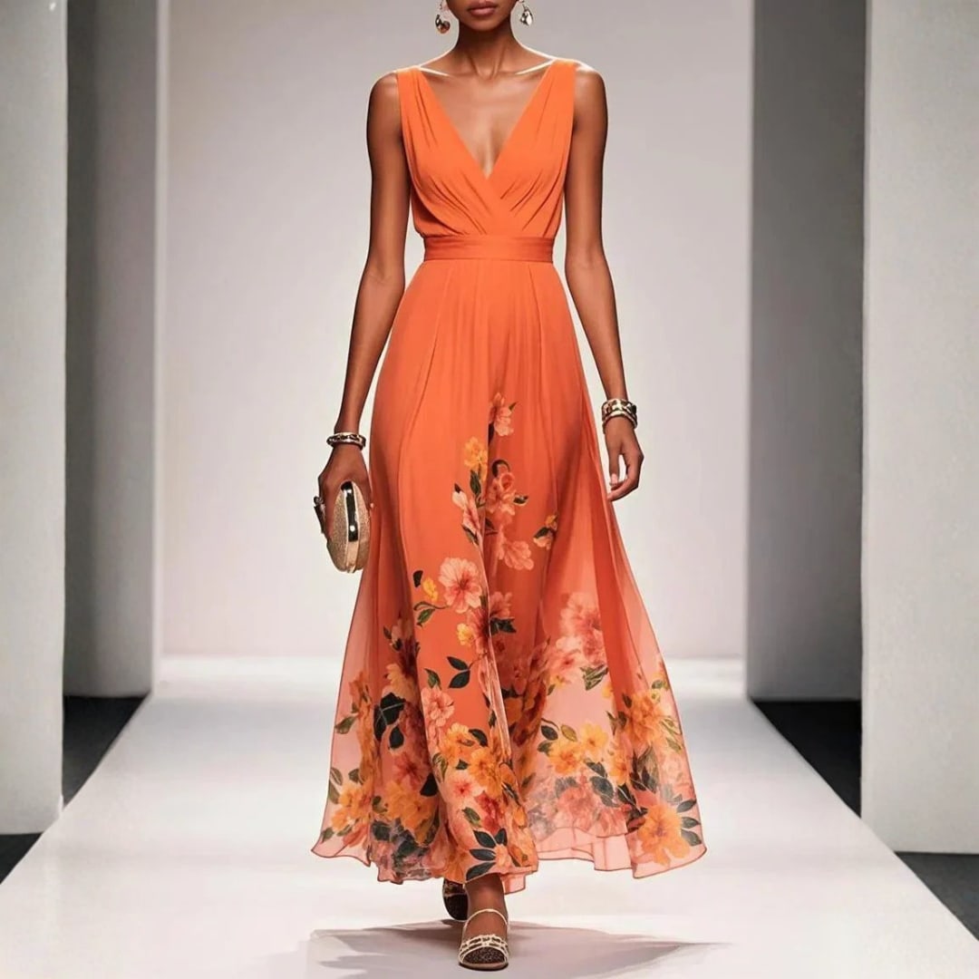 Arielle Floral Wedding Guest V-Neck Maxi Dress_7