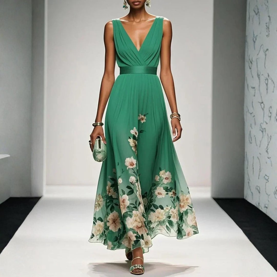 Arielle Floral Wedding Guest V-Neck Maxi Dress