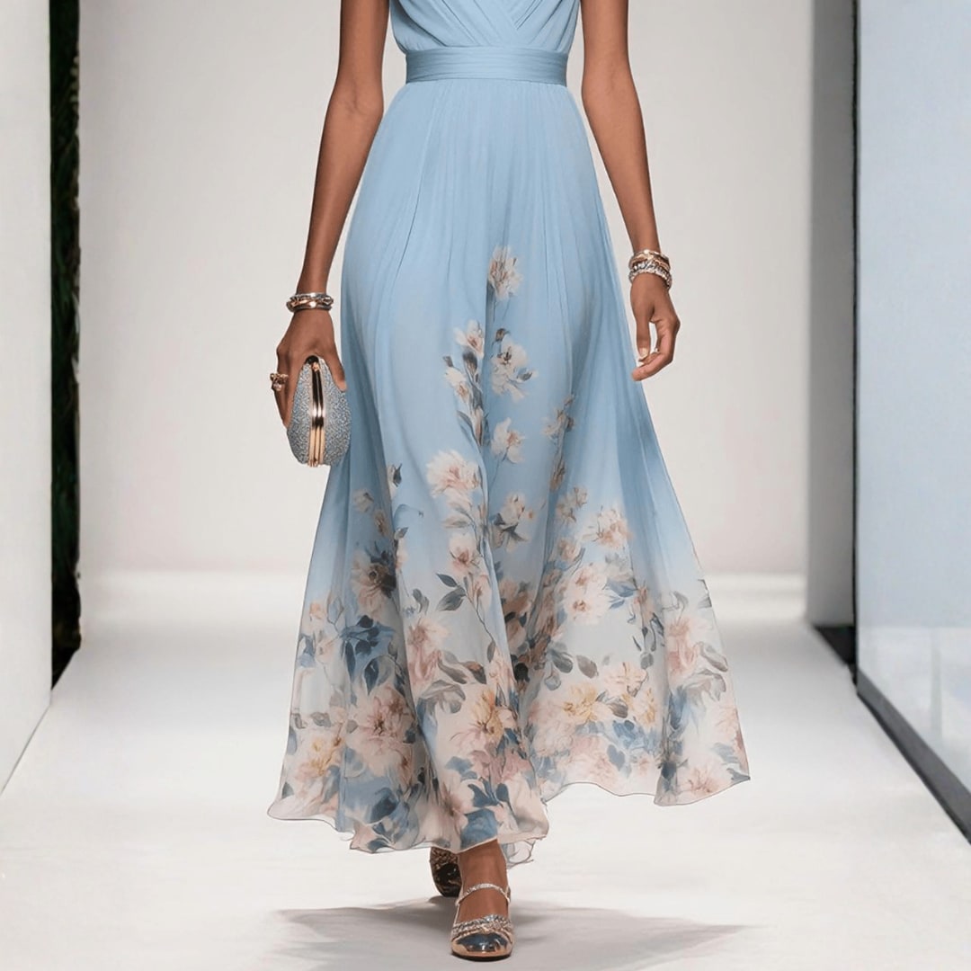 Arielle Floral Wedding Guest V-Neck Maxi Dress_9