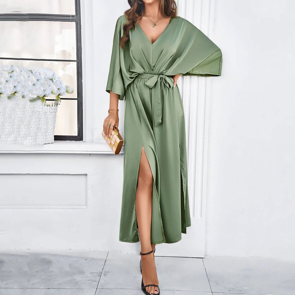 Euphemia Satin Kimono Sleeve Summer Maxi Dress_4